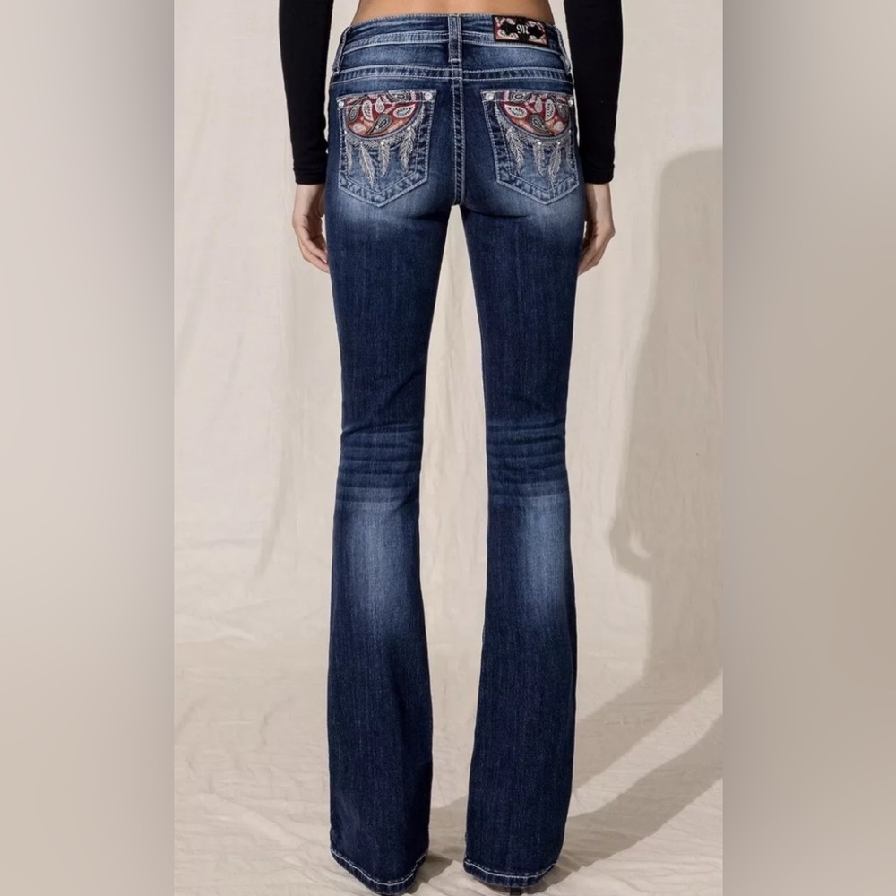 Miss Me Dark Blue Boot Cut Jeans with Embroidered Back Pockets